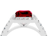 White gold Princess Cut Halo Diamond Ring with Pavé Band and Three-Prong Setting_4