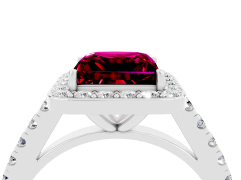 White gold Princess Cut Halo Diamond Ring with Pavé Band and Three-Prong Setting_4
