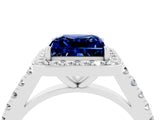 White gold Princess Cut Halo Diamond Ring with Pavé Band and Three-Prong Setting_4