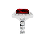 White gold Princess Cut Halo Diamond Ring with Pavé Band and Three-Prong Setting_5