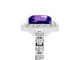 White gold Princess Cut Halo Diamond Ring with Pavé Band and Three-Prong Setting_5
