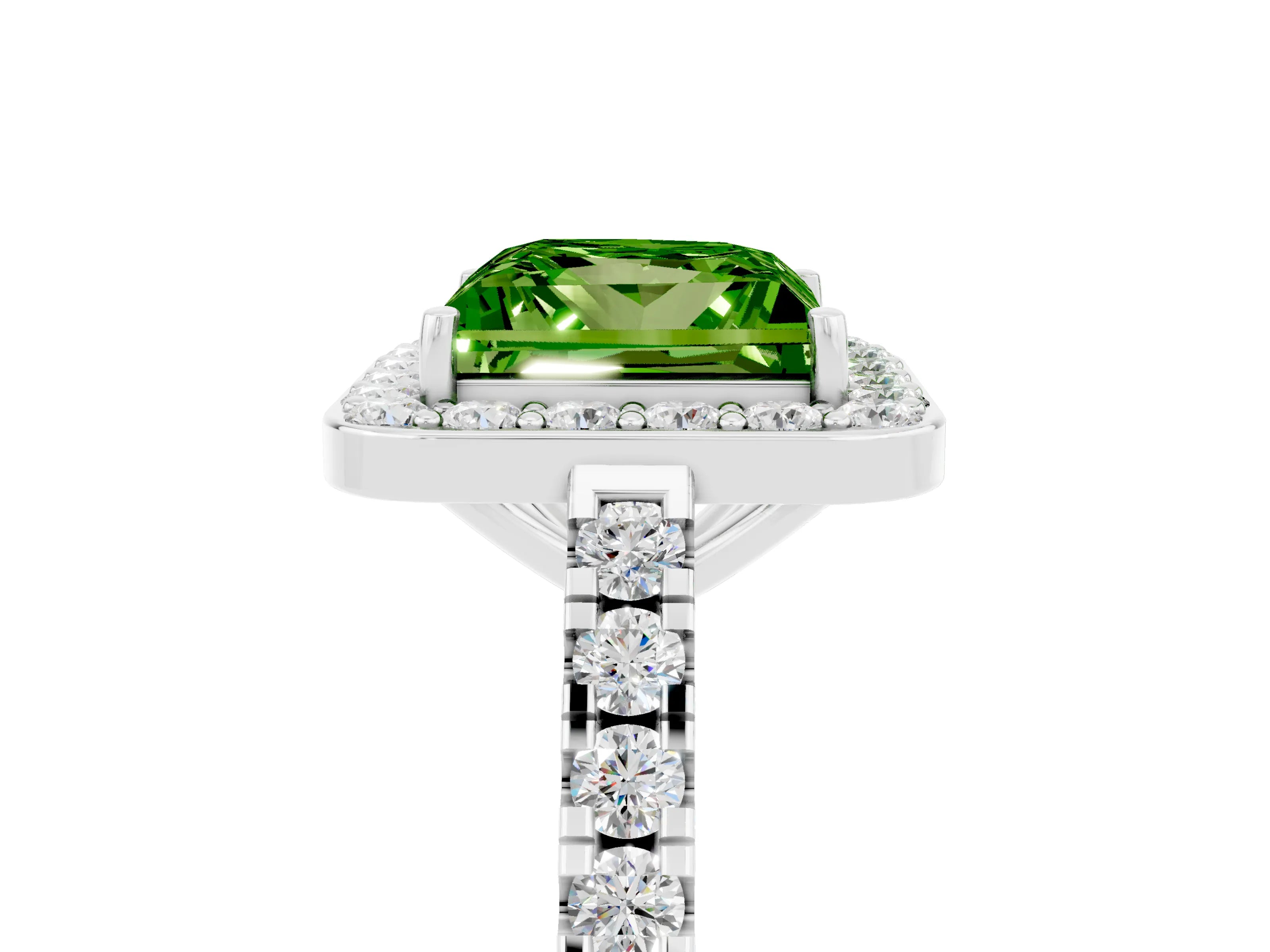 White gold Princess Cut Halo Diamond Ring with Pavé Band and Three-Prong Setting_5
