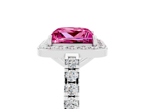 White gold Princess Cut Halo Diamond Ring with Pavé Band and Three-Prong Setting_5