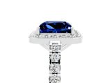 White gold Princess Cut Halo Diamond Ring with Pavé Band and Three-Prong Setting_5