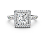 White gold Princess Cut Halo Diamond Ring with Pave Band and Four-Prong Setting_32