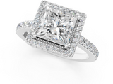 White gold Princess Cut Halo Diamond Ring with Pave Band and Four-Prong Setting_33