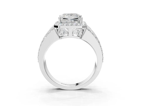 White gold Princess Cut Halo Diamond Ring with Round with Moissanite side stone Split Shank and Prong Setting_51