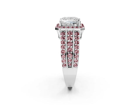 White gold Princess Cut Halo Diamond Ring with Round with Morganite side stone Split Shank and Prong Setting_50