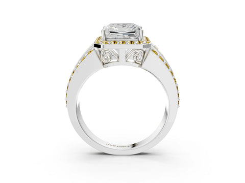 White gold Princess Cut Halo Diamond Ring with Round with Yellow Sapphire side stone Split Shank and Prong Setting_39