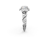 White gold Princess Cut Halo Diamond Ring with Scrollwork Band and Four-Prong Setting_70