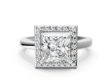 White gold Princess Cut Halo Diamond Ring with Solitaire Band and Prong Setting_7