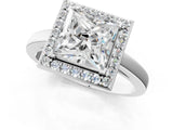 White gold Princess Cut Halo Diamond Ring with Solitaire Band and Prong Setting_8