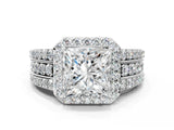 White gold Princess Cut Halo Diamond Ring with Split Shank and Four-Prong Setting_250