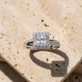 White gold Princess Cut Halo Diamond Ring with Split Shank and Four-Prong Setting_9