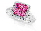 White gold Princess Cut Halo Diamond Solitaire with Filigree Band and Four-Prong Setting_1