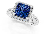 White gold Princess Cut Halo Diamond Solitaire with Filigree Band and Four-Prong Setting_1