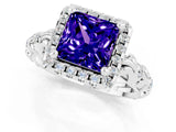 White gold Princess Cut Halo Diamond Solitaire with Filigree Band and Four-Prong Setting_1