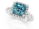 White gold Princess Cut Halo Diamond Solitaire with Filigree Band and Four-Prong Setting_1