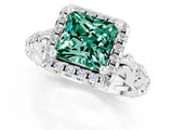 White gold Princess Cut Halo Diamond Solitaire with Filigree Band and Four-Prong Setting_1