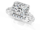 White gold Princess Cut Halo Diamond Solitaire with Filigree Band and Four-Prong Setting_1