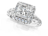White gold Princess Cut Halo Diamond Solitaire with Filigree Band and Four-Prong Setting_20