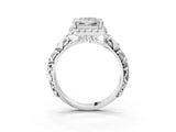 White gold Princess Cut Halo Diamond Solitaire with Filigree Band and Four-Prong Setting_22