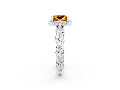White gold Princess Cut Halo Diamond Solitaire with Filigree Band and Four-Prong Setting_2