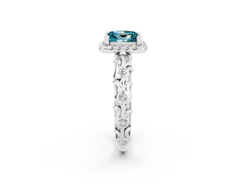 White gold Princess Cut Halo Diamond Solitaire with Filigree Band and Four-Prong Setting_2
