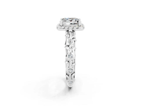 White gold Princess Cut Halo Diamond Solitaire with Filigree Band and Four-Prong Setting_2