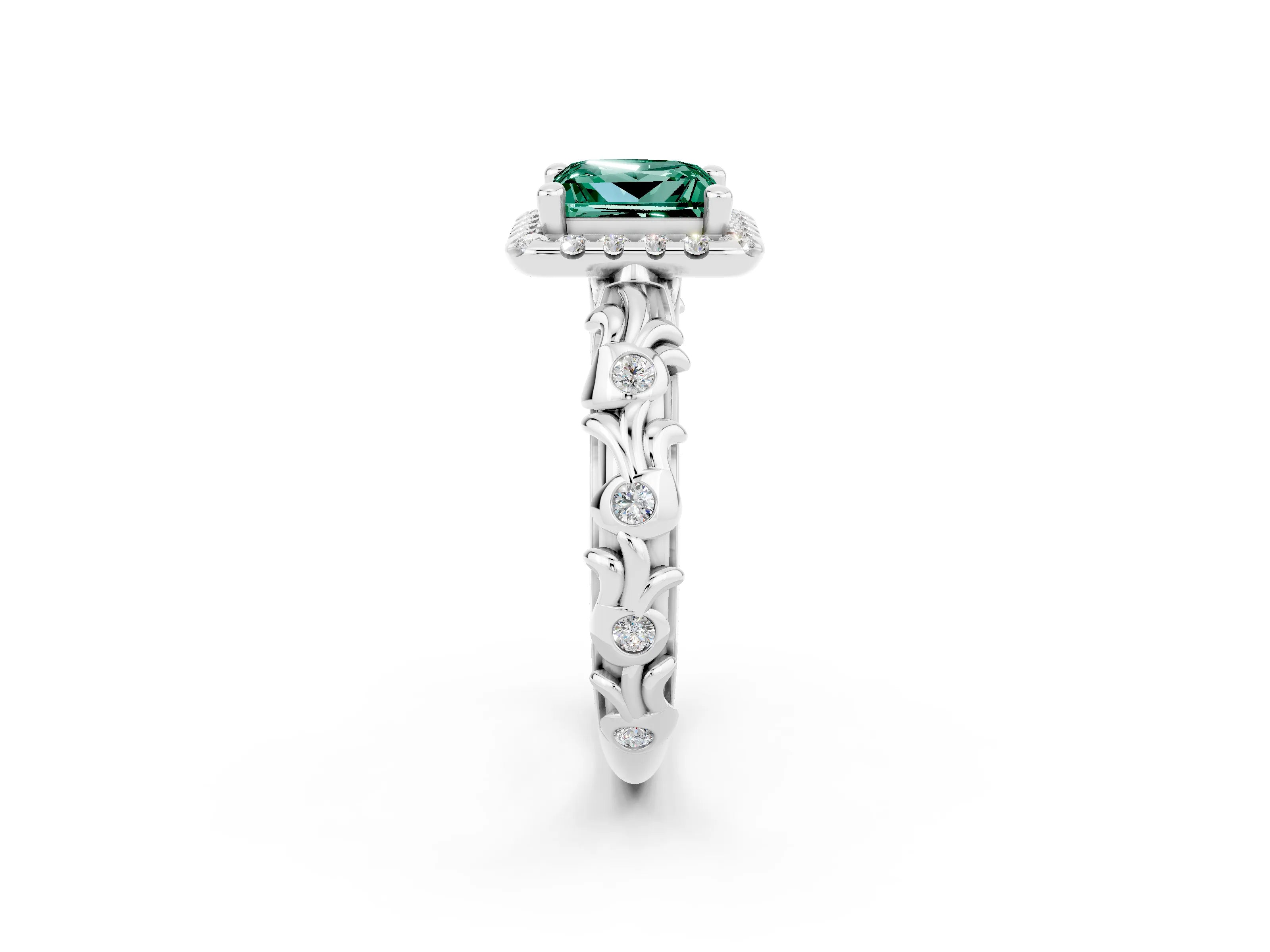 White gold Princess Cut Halo Diamond Solitaire with Filigree Band and Four-Prong Setting_2