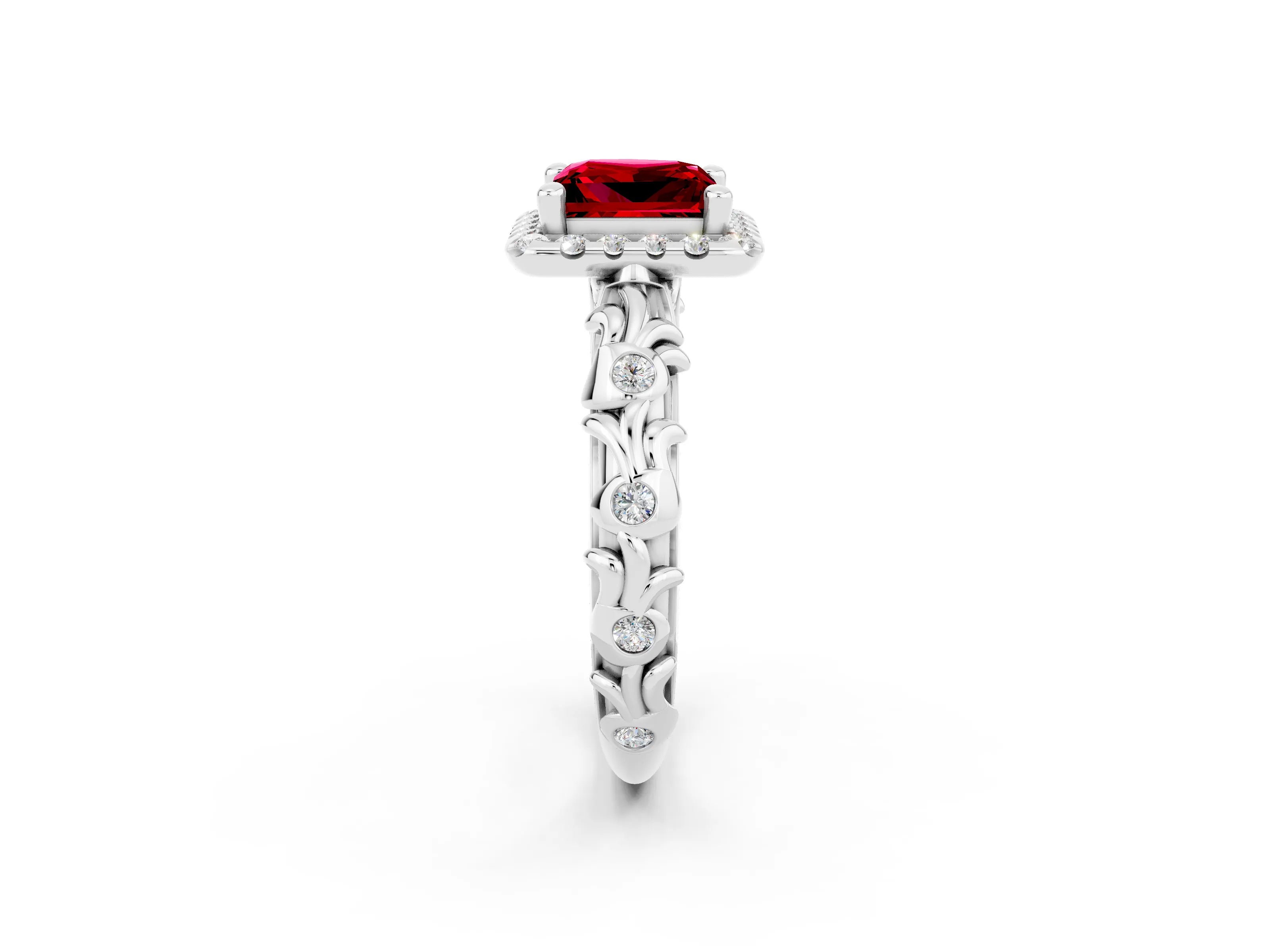 White gold Princess Cut Halo Diamond Solitaire with Filigree Band and Four-Prong Setting_2
