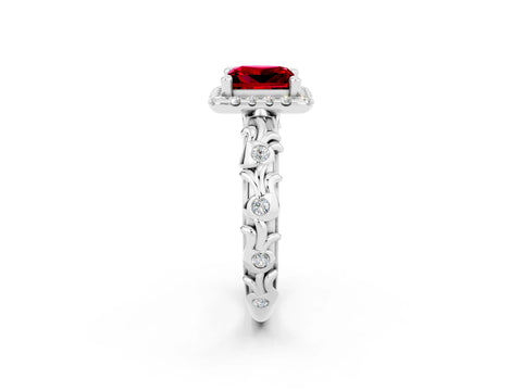 White gold Princess Cut Halo Diamond Solitaire with Filigree Band and Four-Prong Setting_2