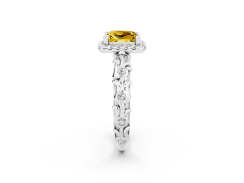 White gold Princess Cut Halo Diamond Solitaire with Filigree Band and Four-Prong Setting_2