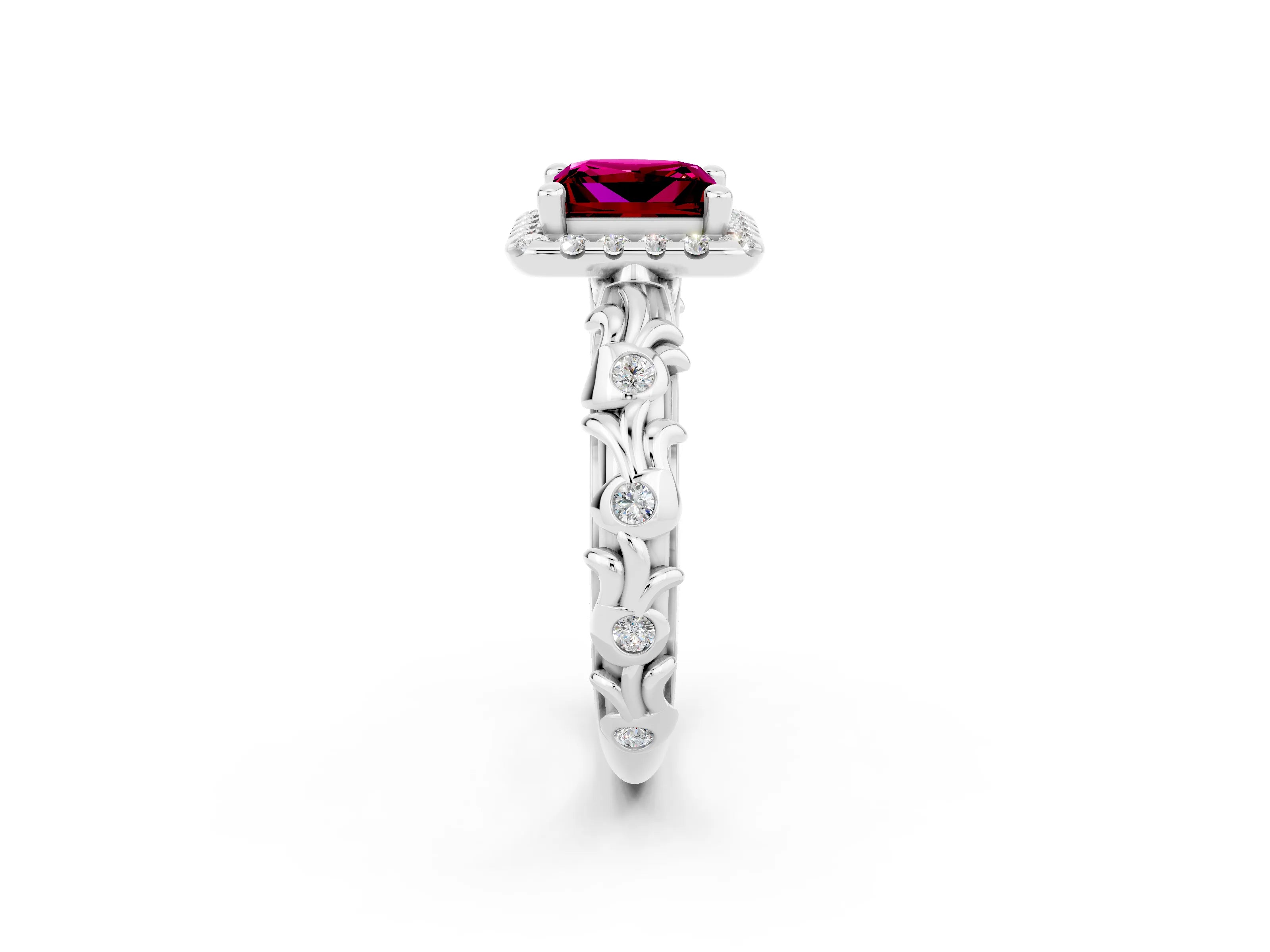 White gold Princess Cut Halo Diamond Solitaire with Filigree Band and Four-Prong Setting_2