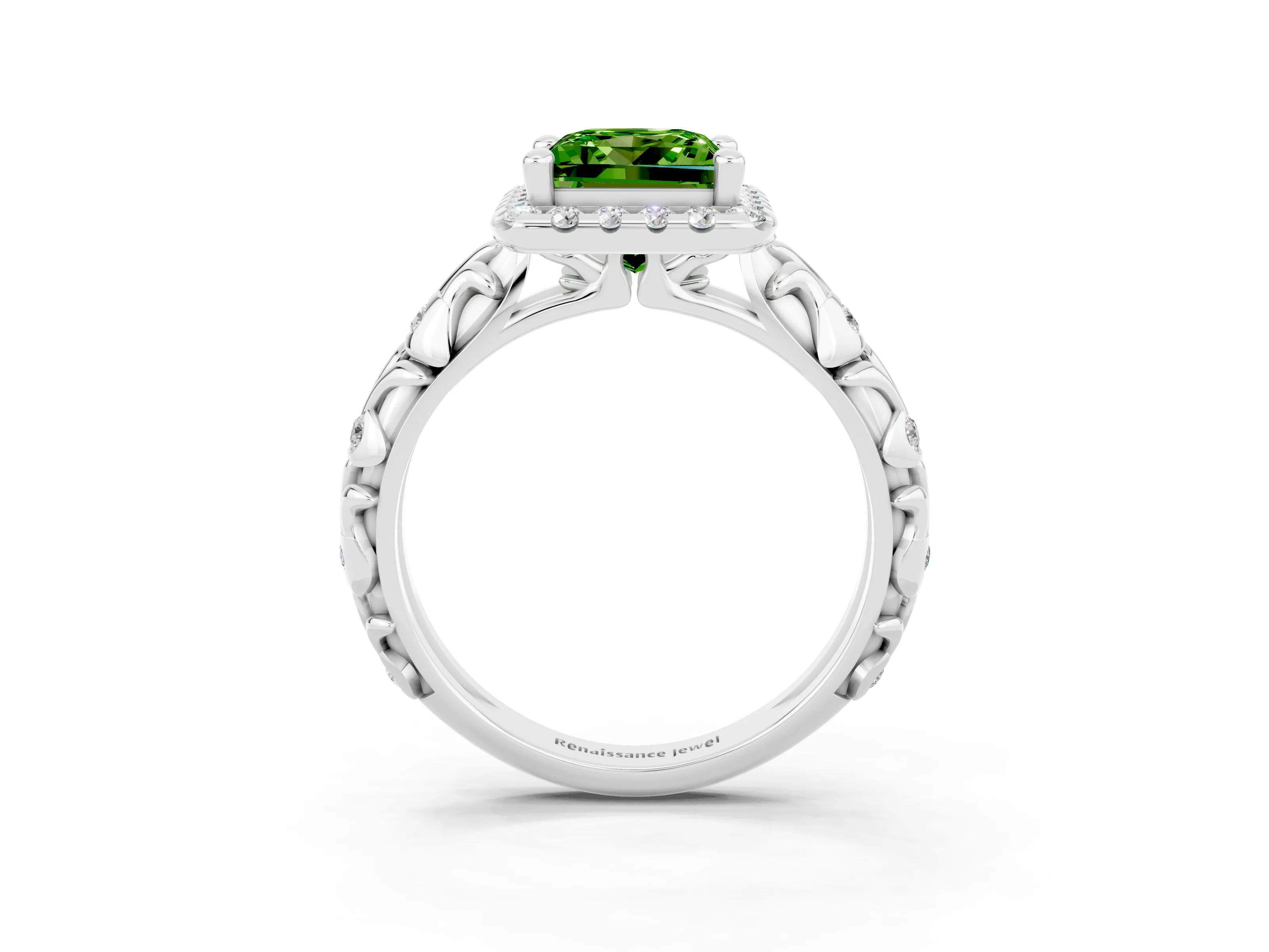 White gold Princess Cut Halo Diamond Solitaire with Filigree Band and Four-Prong Setting_3