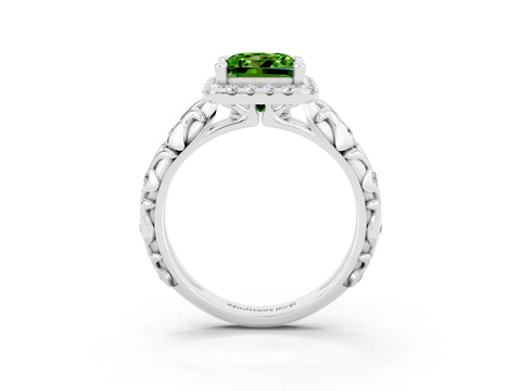White gold Princess Cut Halo Diamond Solitaire with Filigree Band and Four-Prong Setting_3