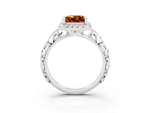 White gold Princess Cut Halo Diamond Solitaire with Filigree Band and Four-Prong Setting_3