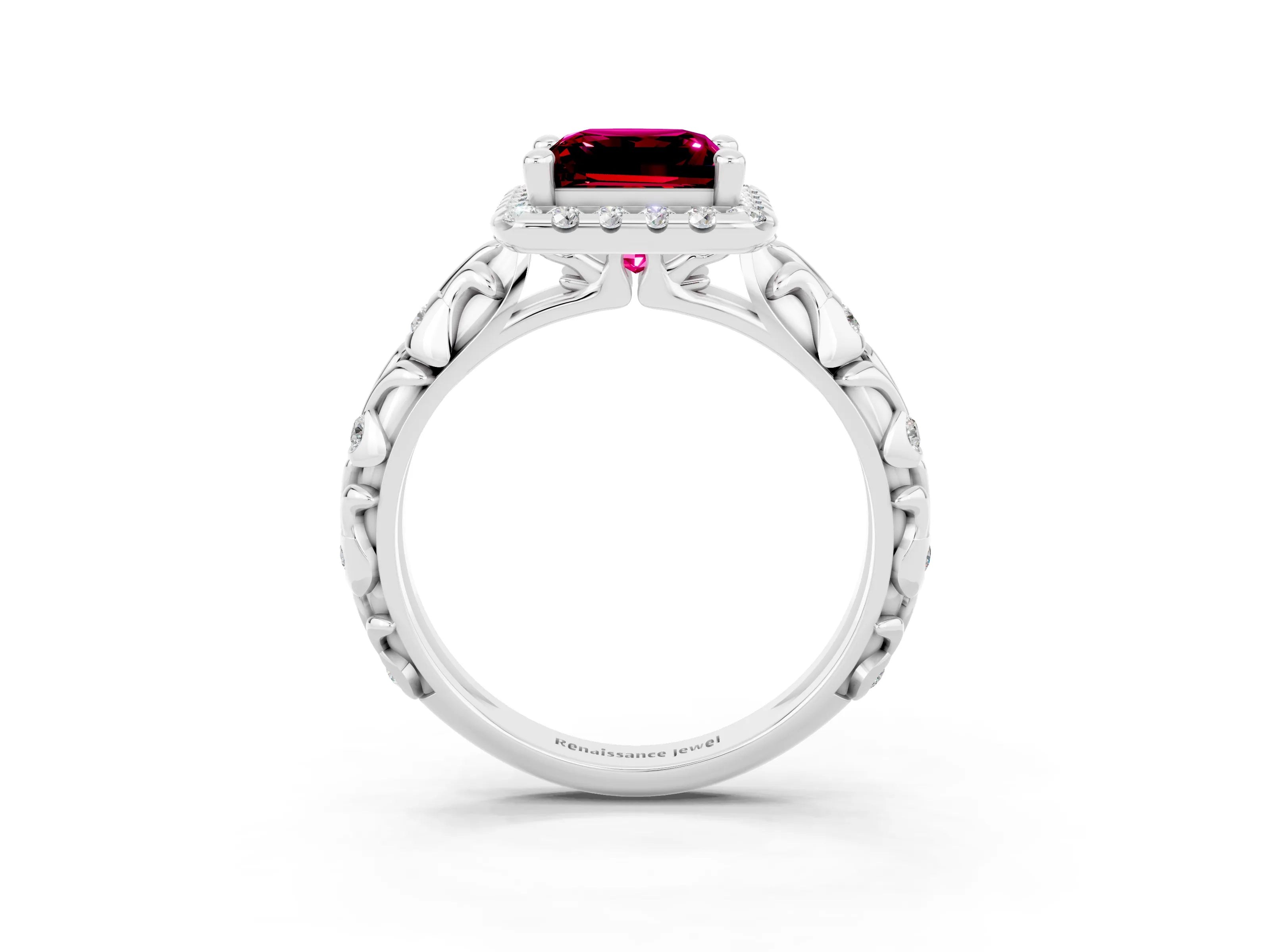 White gold Princess Cut Halo Diamond Solitaire with Filigree Band and Four-Prong Setting_3