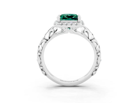 White gold Princess Cut Halo Diamond Solitaire with Filigree Band and Four-Prong Setting_3