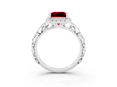 White gold Princess Cut Halo Diamond Solitaire with Filigree Band and Four-Prong Setting_3