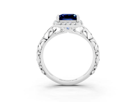 White gold Princess Cut Halo Diamond Solitaire with Filigree Band and Four-Prong Setting_3