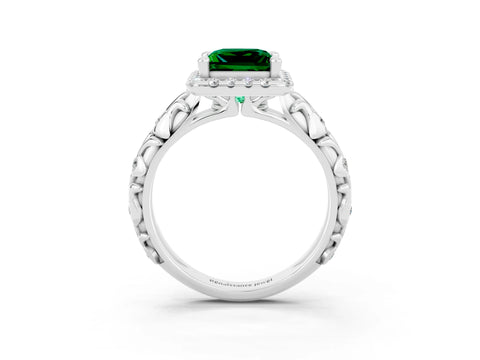 White gold Princess Cut Halo Diamond Solitaire with Filigree Band and Four-Prong Setting_3
