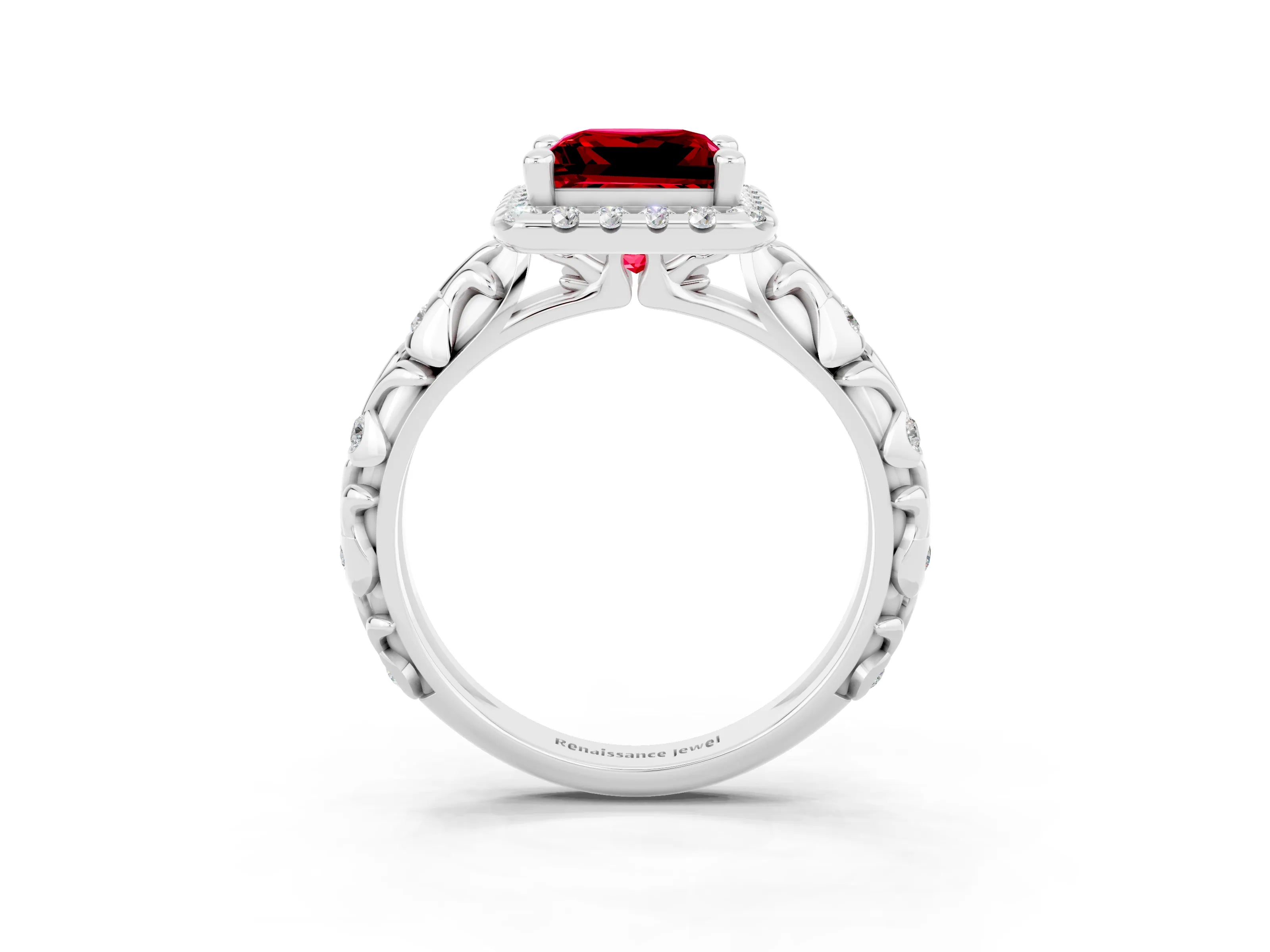 White gold Princess Cut Halo Diamond Solitaire with Filigree Band and Four-Prong Setting_3