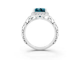 White gold Princess Cut Halo Diamond Solitaire with Filigree Band and Four-Prong Setting_3