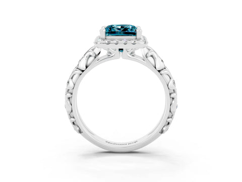 White gold Princess Cut Halo Diamond Solitaire with Filigree Band and Four-Prong Setting_3
