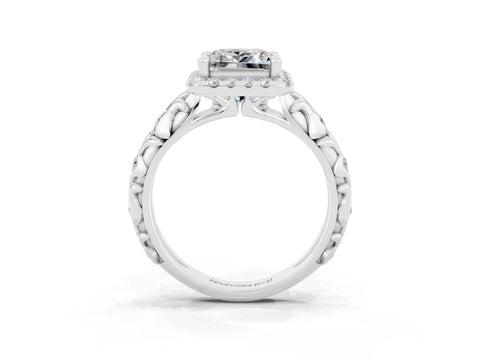 White gold Princess Cut Halo Diamond Solitaire with Filigree Band and Four-Prong Setting_3