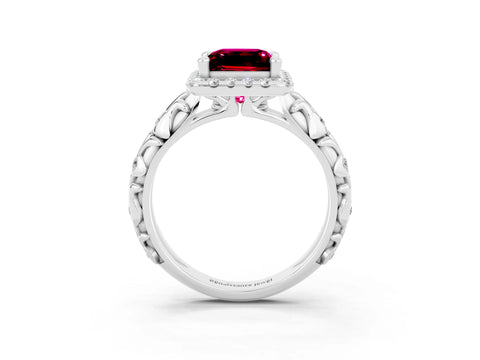White gold Princess Cut Halo Diamond Solitaire with Filigree Band and Four-Prong Setting_3