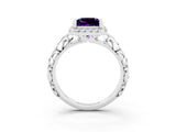 White gold Princess Cut Halo Diamond Solitaire with Filigree Band and Four-Prong Setting_3