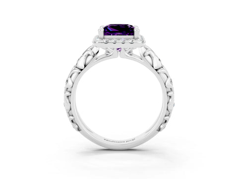 White gold Princess Cut Halo Diamond Solitaire with Filigree Band and Four-Prong Setting_3