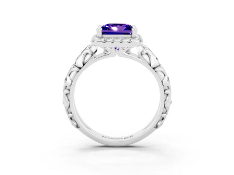 White gold Princess Cut Halo Diamond Solitaire with Filigree Band and Four-Prong Setting_3